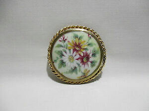 �y���������z�A�N�Z�T���[�@�l�b�N���X�u���[�`�s���G�i����ancienne broche medaillon porcelaine fleur emaillee limoges alte old pin enamel