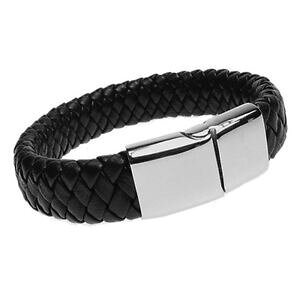 �y���������z�A�N�Z�T���[�@�l�b�N���X�X�`�[�����U�[�u���X���b�g�u���b�N�}���{�[���Xtribal acero 21cm para hombre negro trenzadas bolo pulsera de cuero