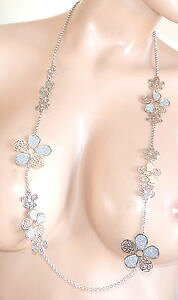 yzANZT[@lbNXAWFghitBI[RA[collana lunga argento donna fiori brillantini filo anelli collier elegante f38