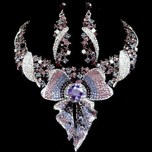 �y���������z�A�N�Z�T���[�@�l�b�N���X�p�[�v���N���X�^�����C���X�g�[���E�F�f�B���O�p�[�e�B�[�y���_���g�l�b�N���Xprpura brillante cristal estrs fiesta boda nupcial collar pendiente conjunto