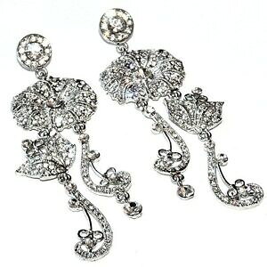 yzANZT[@lbNXlongues boucles doreilles fleur plaqu argent cristal blanc bijou earring