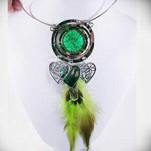 �y���������z�A�N�Z�T���[�@�l�b�N���X�R���A�|���|��collier pendentif, cration, argent, pompon, breloque, plume bijoux fantaisie