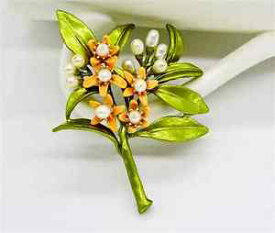 【送料無料】アクセサリー　ネックレスブローチグリーンシートレトロパールパールオレンジトリミングbroche flor naranja perla perla de de cultivo agua dulce hoja verde retro xz3