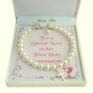 yzANZT[@lbNXp[Vo[NXuXbgperla amp; stg cruz de plata pulsera, regalo para nia primera sagrada comunin da