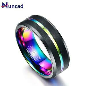 �y���������z�A�N�Z�T���[�@�l�b�N���X8mm ancho negro mate chapado de colorido ranurada acero tungsteno regalo anillo