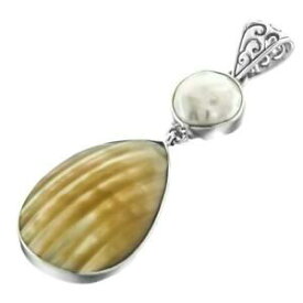 【送料無料】アクセサリー　ネックレスゴールドホワイトターボシェルペンダントシルバー2 oro turbo concha blanca biwa perla de agua dulce colgante de plata de ley 925