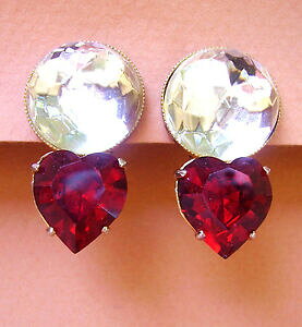 �y���������z�A�N�Z�T���[�@�l�b�N���X�N���b�v1086 boucles doreille clips strass rouge et blanc