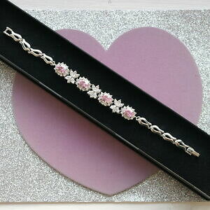 �y���������z�A�N�Z�T���[�@�l�b�N���X�s���N�S�[���h�u���X���b�ghermosa pulsera con pink kensite oro blanco plateado 11 gr 7 inc largo en caja