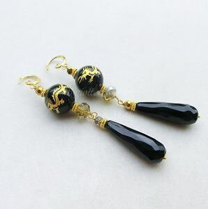 �y���������z�A�N�Z�T���[�@�l�b�N���X�h���M�S�[���horecchini con sfere draghi oro e gocce agata nera