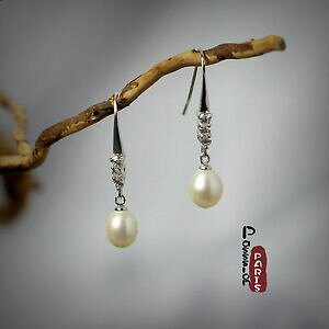 �y���������z�A�N�Z�T���[�@�l�b�N���X�h���b�v�\���b�h�V���o�[pendienteorejas ncar perla cultivada gota blanco plata maciza 925 8mm9mm d