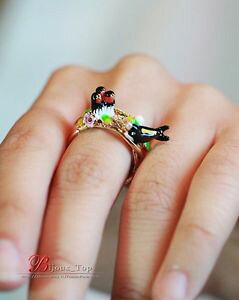 �y���������z�A�N�Z�T���[�@�l�b�N���X�G�i���������O�t�@�~���[anillo esmalte rojo blanco negro pjaros familia amor fino original t50 l3