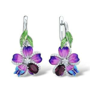 �y���������z�A�N�Z�T���[�@�l�b�N���X�v���b�V���C�������O�V���o�[morado pentunia flor con butterfly s925 pendientes de presin plata s01
