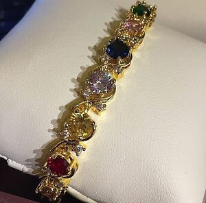 yzANZT[@lbNXv{bNXS[huXbg}`J[Tt@CAXtXL[Gggb 18ct oro 7 pulsera multi color zafiro swarovski elements en caja ciruela uk