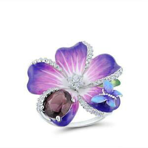 �y���������z�A�N�Z�T���[�@�l�b�N���X�V���o�[�t�@�b�V���������Omorado pentunia flor con butterfly s925 plata anillo moda