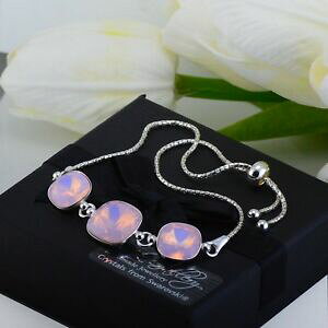 yzANZT[@lbNXVo[uXbgsNIp[XtXL[NX^pulsera ajustable de plata 925 10amp;12mm rosa palo de agua cristales de swarovski