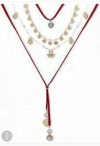 yzANZT[@lbNXrrbhXG[hU[S[hbLxXtXL[NX^lbNXbibi bijoux rojo gamuza, chapado en oro amp; cristal swarovski 4 nivel collar bnwt