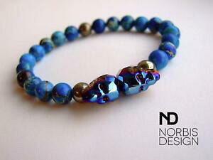 yzANZT[@lbNXWXp[XJuXbgpbh_uXtXL[NX^para hombre jasperpirita doble calavera pulsera con swarovski crystal 69 in elstico