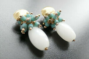 yzANZT[@lbNXS[hS[hCO^[RCYzCgr[YCOaretes pendientes oro dorado turquesa perlas y blancos abalorios catia levy