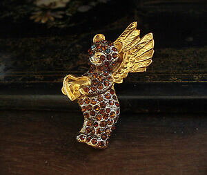 �y���������z�A�N�Z�T���[�@�l�b�N���X�o�g���[�E�B���\���r���e�[�W�g�p�[�Y�S�[���h�N���X�^���u���[�`�e�f�B�x�Abutler amp; wilson vintage topacio mbar y azul cristal oro alas broche de oso de peluc