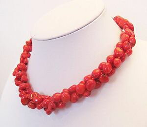 �y���������z�A�N�Z�T���[�@�l�b�N���X�l�b�N���Xfab tres filas 8x10mm collar de coral rojo natural