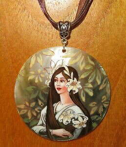 �y���������z�A�N�Z�T���[�@�l�b�N���X�V�F���y���_���g���V�Acolgante de concha elisabeth sonrel al inocente cisne ruso pintado a mano arte firmado