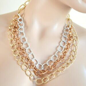 �y���������z�A�N�Z�T���[�@�l�b�N���X�l�b�N���X�S�[���h�V���o�[�l�b�N�`�F�[�������O���b�V���}���`collar mujer oro plata cadena cuello redondo ceremonia anillos multimalla a48