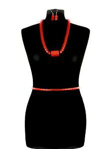 yzANZT[@lbNXAtJlbNXCOZbgsimdi rojo mujeres africanas coral rojo perla collar, pendientes y cintura del grano set