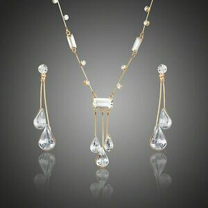 �y���������z�A�N�Z�T���[�@�l�b�N���X�K���X���f�B�[�X�z���C�g�h���b�vconjunto de joyas de cristal blanco gota de agua para mujer damas chicas mjg0192