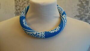 yzANZT[@lbNXr[YlbNXnhChKXr[Ycollar de abalorios de ganchillo azul y blanca 195in50cm hecho a mano, toho perlas de vidrio
