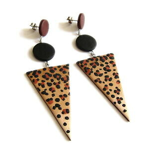 【送料無料】アクセサリー ネックレスブラウンベージュアニマルプリントハンドメイドジュエリーペンダントイヤリングtringulo grande marrn beige leopardo animal print hecho a mano colgantes pendientes d