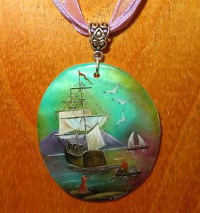 yzANZT[@lbNX{[gy_gVAVFcolgante de la nave barco velas blancas en el mar original pintado a mano ruso natural concha