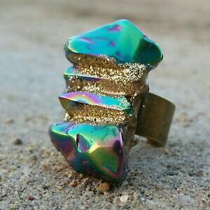 yzANZT[@lbNXt@L[ANANAOKX80 liquidacin funky aqua cuarzo anillo raw de cristal no 1ajustable