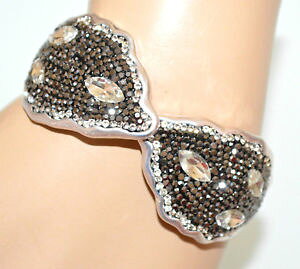 �y���������z�A�N�Z�T���[�@�l�b�N���X�A���W�F���g�p�b�hbracciale donna argento grigio strass cristalli rigido elastico cerimonia a9