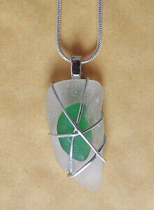 �y���������z�A�N�Z�T���[�@�l�b�N���X�{�b�N�X�N���A�K���X�R�[���E�H�[�����C���[�l�b�N���Xclaro vidrio blanco y verde cornish mar alambre envuelto collar de 18 en caja de regalo