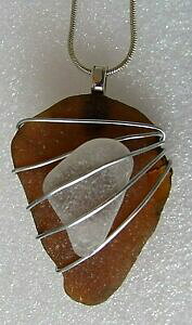 �y���������z�A�N�Z�T���[�@�l�b�N���X�u���E���K���X�R�[���E�H�[���l�b�N���X�{�b�N�Xbrown amp; alambre de vidrio transparente blanco cornish mar envuelto collar de 18 en caja de regal