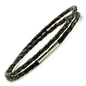 �y���������z�A�N�Z�T���[�@�l�b�N���X�u���X���b�g�V���o�[�^�[��3mm pulsera de cuero trenzadocierre de giro plata de leydoble envolventemarrn hormiga