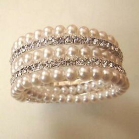 【送料無料】アクセサリー　ネックレスパッドファイルパールビアンキbracciale donna elastico 5 file perle bianche e zirconi bianchi 108 c