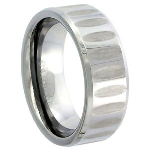 �y���������z�A�N�Z�T���[�@�l�b�N���X�^���O�X�e���m�b�`�����O8mm tungsten abovedado anillo de boda con muesca grooves, acabado pulido