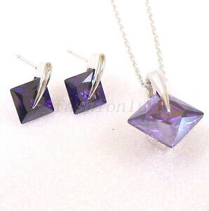 �y���������z�A�N�Z�T���[�@�l�b�N���X�z���C�g�S�[���h�C�������O�V���o�[�l�b�N���X�L���[�r�b�N�V���v���p�[�v���X�N�G�Aaretes collar conjunto oro blanco plateado cbica cz simple cuadrado prpura uk