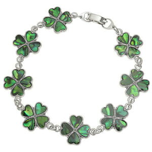 �y���������z�A�N�Z�T���[�@�l�b�N���X�V���o�[�O���[���V�F���V�[�g�{�b�N�Xpretty plata y verde shell cuatro hojas cloverbracelet en caja de regalo