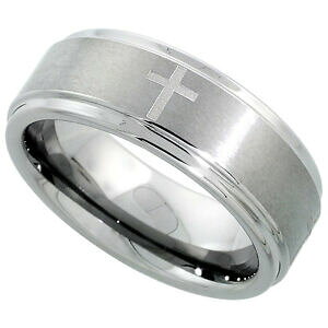 �y���������z�A�N�Z�T���[�@�l�b�N���X�^���O�X�e���T�e���G�b�W8mm tungsten anillo de boda grabado cruces, acabado satn empotrable bordes