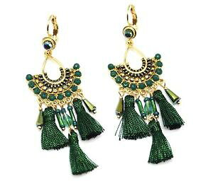 �y���������z�A�N�Z�T���[�@�l�b�N���X���F�[��bo1390f boucles doreilles pendantes eventail perles avec pompons fils vert