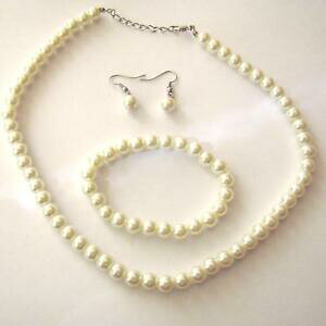 yzANZT[@lbNXAWFgparure collana colore argento bracciale e orecchini di perle bianche 235 z