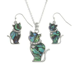 �y���������z�A�N�Z�T���[�@�l�b�N���X�y���_���g�l�b�N���X�p�E�A�V�F���t�b�Ncollar colgante gato con incrustaciones de paua shell amp; gancho pendiente conjunto