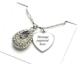 �y���������z�A�N�Z�T���[�@�l�b�N���X���f�B�[�X�K���X�n�[�g�y���_���g�l�b�N���Xseoras grabado personalizado collar corazn cristal y colgante joyas regalo