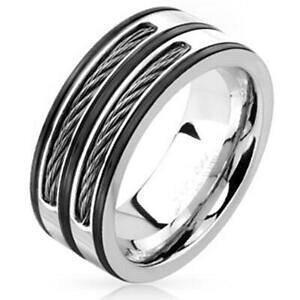 �y���������z�A�N�Z�T���[�@�l�b�N���X�V���o�[�X�e�����X�X�`�[�������Oanillo acero inoxidable de plata 9,2mm ancho dos cable negro 60 19 69 22