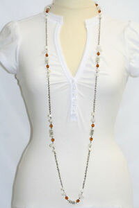 【送料無料】アクセサリー ネックレスルベージュブラウンle bijouhalskette quarzsteine und perlmutt beigebraun 125 cm