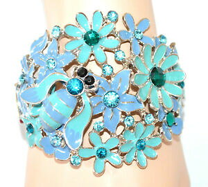 yzANZT[@lbNXAWFgAbY[bracciale donna rigido argento azzurro celeste turchese floreale cristalli nva