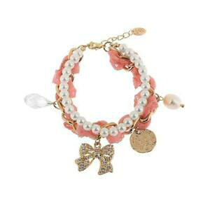 �y���������z�A�N�Z�T���[�@�l�b�N���X�f�S�[���h�p�[���A�Y�[�Tbracciale donna didofa dfb176b gold dorato perle bianche fiocco rosa merletto