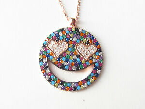 �y���������z�A�N�Z�T���[�@�l�b�N���X�X�}�C���[�s���N�S�[���h�g���R�X�^�[�����O�V���o�[�l�b�N���X�^�[�R�C�Y�g�p�[�Yemoticono sonriente turco oro rosa 925k plata de ley turquesa topacio collar